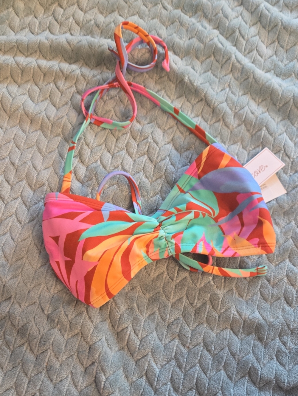 JuniorsTropical Print Bikini Top